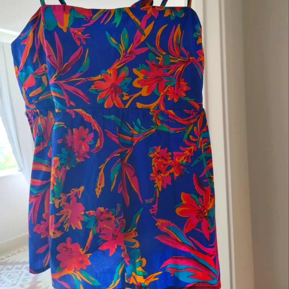 J. Crew Blue Floral Print Tank Top